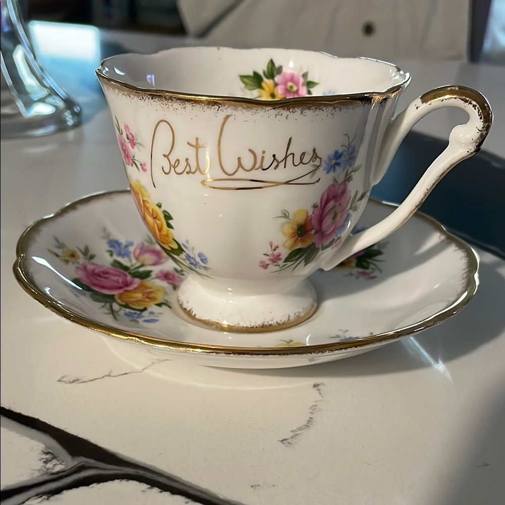 Princess Anne Floral Teacup and Saucer with Gold Accents